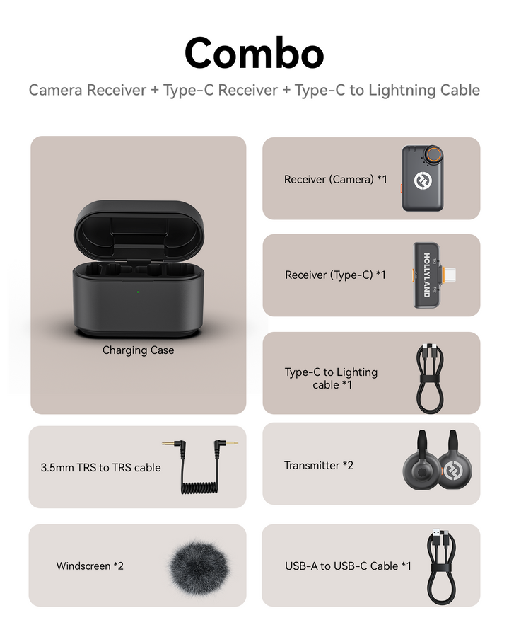 Hollyland Lark M2S Combo (Camera RX+USB-C RX+ Lightning Cable Hollyland Lark M2S Combo (Camera RX+USB-C RX+ Lightning Cable