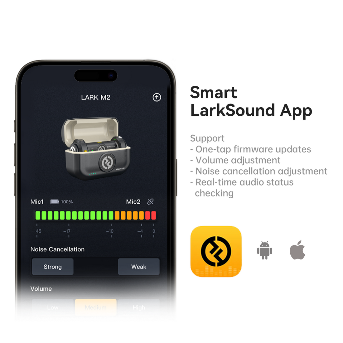  Hollyland Lark M2 Wireless Lavalier Microphone for iPhone  14/13/12, Lightning Mini Lapel Microphone Wireless, Hi-Fi Audio, 1000ft  Range, Noise Cancellation, 30H Battery for Video Recording, Streaming :  Musical Instruments
